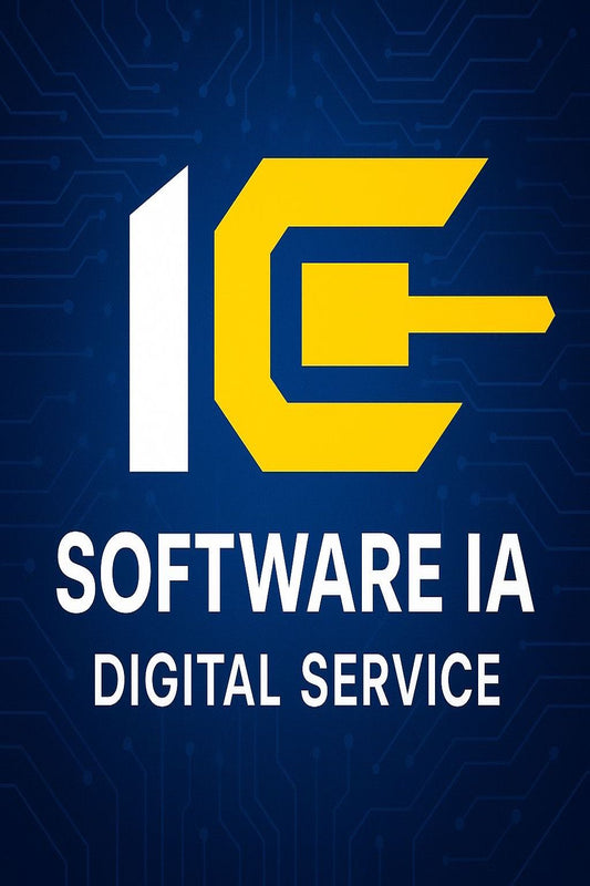 IC Software IA Digital Service logo with yellow and white letters on a blue tech background